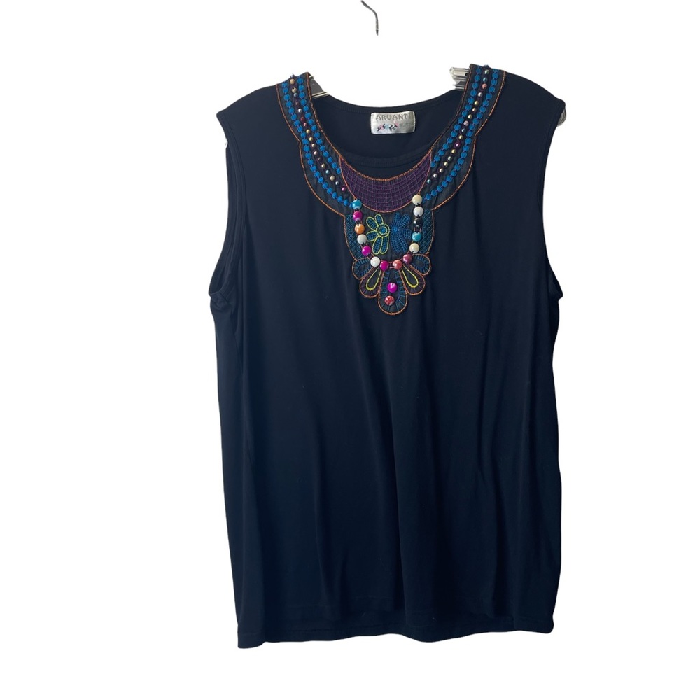 Beading detail black tang top